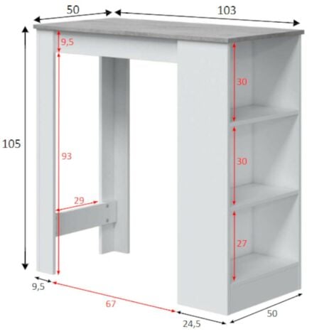 Bancone Tavolo Alto da Bar 120 x 60 x 105,5 cm Penisola Cucina con