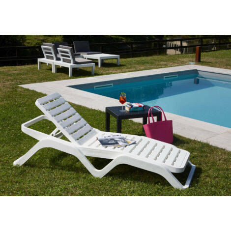 Lettino prendisole, Sdraio da giardino regolabile, Lettino da esterno, 100 % Made in Italy, Cm 192x72h100, Bianco