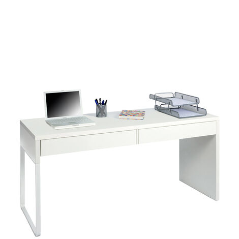 Scrivania Massimo, Scrittoio lineare porta PC, Tavolo multiuso per ufficio,  Scrivania salvaspazio multiposizione, 100% Made in Italy, cm 100x50h78,  Bianco lucido, con imballo rinforzato