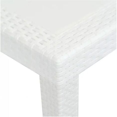 Tavolo da esterno, Ripiano rettangolare allungabile da pranzo, Tavolo da giardino estensibile effetto rattan, 100% Made in Italy, 150/220x90h72 cm, Bianco