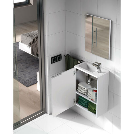 Mobile sottolavabo, Mobiletto per bagno sospeso, Armadio a 1 anta con  specchio e lavabo, cm 40x22h58, Bianco lucido