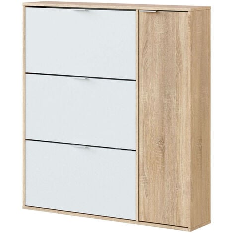 Scarpiera, Armadio portascarpe a 4 ante, Mobile basso multiuso con 5  ripiani, Scarpiera moderna, cm 106x22h115, Rovere e Bianco