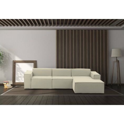 Divano fisso con penisola Marica, Sof ad angolo con chaise longue destra in tessuto, Braccioli standard, 100% Made in Italy, Cm 280x95h85, Beige | Leroy Merlin