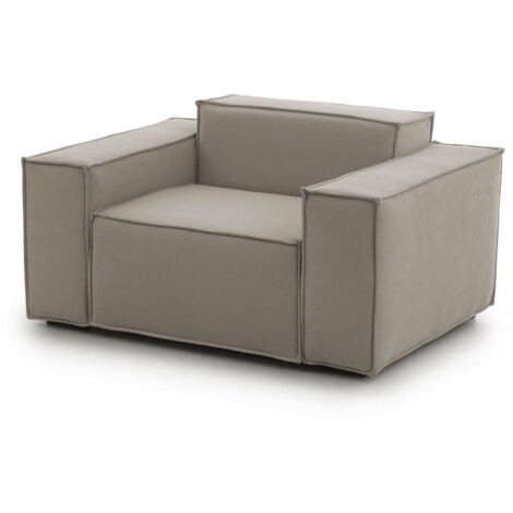 Talamo Italia Poltrona Emanuela, Poltrona da salotto, 100% Made in Italy, Poltroncina relax in tessuto imbottito, Cm 140x95h70, Tortora, con imballo rinforzato (1/5)