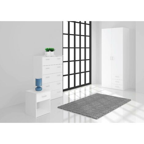 Armadio guardaroba a due ante e tre cassetti, colore bianco, Misure 77 x  200 x 49