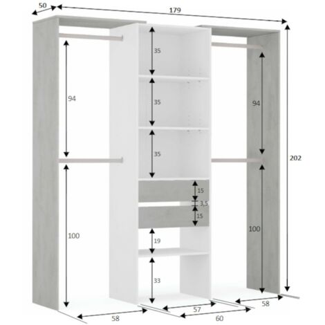 Guardaroba, Struttura per cabina armadio, Armadio aperto senza ante, Cabina  armadio, cm 179x50h202, Bianco e Cemento