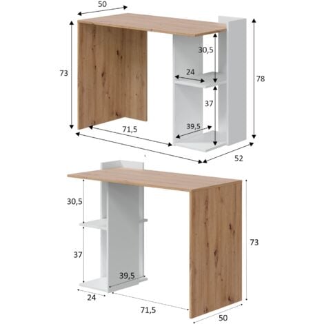 Dmora Scrivania Tucson, Scrittoio multifunzione reversibile multiposizione, Tavolo  da studio o ufficio porta PC con scaffale