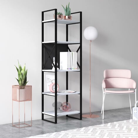 Dmora Libreria con cinque ripiani sviluppata in altezza, cm 48 x 35 x 160,  colore bianco