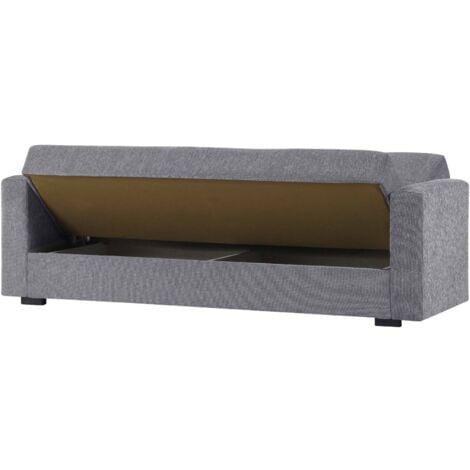 Divano letto 3 posti Pinto, Divano letto contenitore lineare, Sofà da soggiorno in tessuto imbottito con apertura click-clack, 212x80h87 cm, Grigio