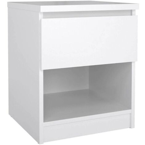 Dmora - Comodino Scolastica, Comò basso, Tavolino da notte, Mensola da letto, 40x40 h50 cm, Bianco lucido (1/5)