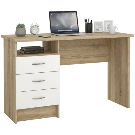 Dmora Scrivania lineare con tre cassetti, colore rovere bianco, Misure 120  x 72 x 48 cm