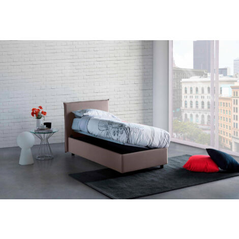 Letto Singolo 80x190 cm con Rete e Contenitore Nuamo Noce