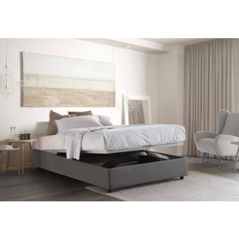 Letto matrimoniale Dbadel, Letto contenitore con rivestimento in tessuto,  100% Made in Italy, Apertura frontale, adatto per materasso 160x190 cm,  Grigio