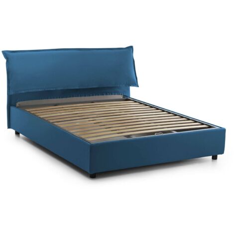 Talamo Italia Letto matrimoniale Cloe, Letto contenitore sfoderabile con testiera e giroletto contenitore imbottiti, 100% Made in Italy, adatto per materasso Cm 160x200, Blu, con imballo rinforzato (1/5)