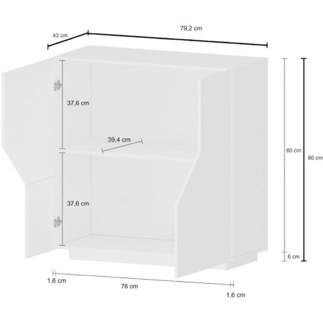 Credenza Dasllan, Madia da cucina a 4 ante geometriche, Buffet da soggiorno,  Madia da cucina, 100% Made in Italy, cm 159x43h86, Bianco lucido