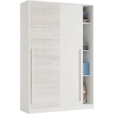 Dmora - Guardaroba 2 ante Aristode, Armadio per camera da letto, Mobile con barra appendiabiti e 3 ripiani, 120x50h200 cm, Bianco anticato