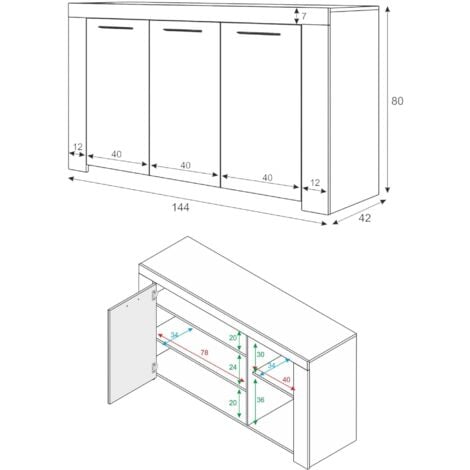 Dmora - Credenza Amaculi, Buffet da soggiorno, Mobile porta TV, Madia per salotto, Armadio moderno a 3 ante, 144x42h80 cm, Cemento e Bianco