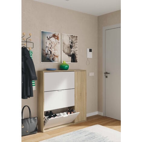 Dmora - Scarpiera Ammour, Armadio portascarpe a 4 ante, Mobile basso multiuso con 5 ripiani, Scarpiera moderna, 106x22h115 cm, Rovere e Bianco