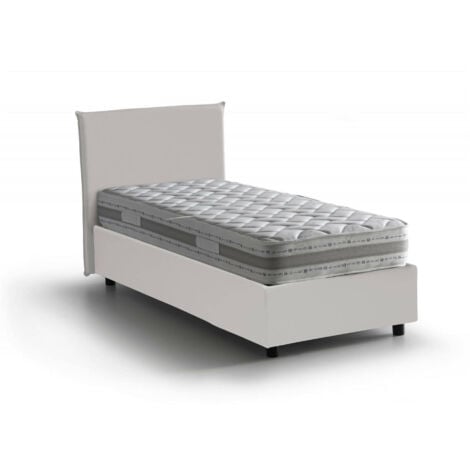 Letto singolo Evelyn, Letto contenitore con rivestimento in tessuto, 100%  Made in Italy, Apertura frontale, adatto per materasso Cm 90x200, Bianco