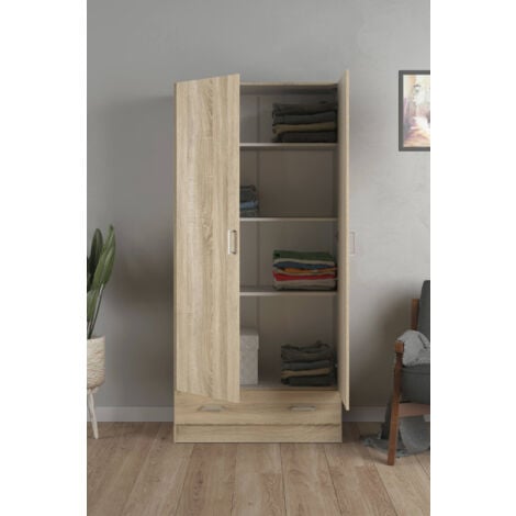 Dmora - Guardaroba 2 ante Amylya, Mobile camera da letto, Cabina armadio portabiti, Armadio appendiabiti, 79x36 h170 cm, Quercia