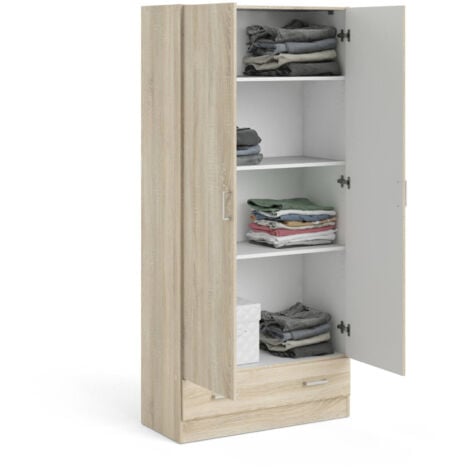 Dmora - Guardaroba 2 ante Amylya, Mobile camera da letto, Cabina armadio portabiti, Armadio appendiabiti, 79x36 h170 cm, Quercia
