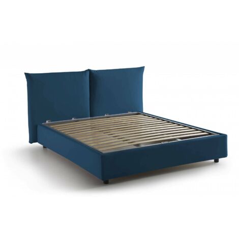 Talamo Italia Letto matrimoniale Gabriella, Letto contenitore con rivestimento in tessuto, 100% Made in Italy, Apertura frontale, adatto per materasso Cm 160x200, Blu, con imballo rinforzato