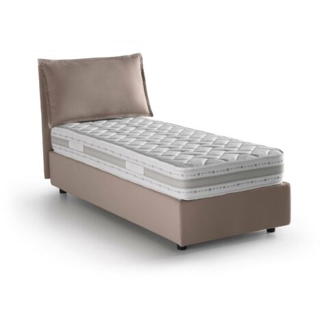 Letto Singolo Dbasell, Letto Contenitore Con Rivestimento In Tessuto 100 Made In Italy Apertura Frontale Adatto Per Materasso Cm 90x200 Beige