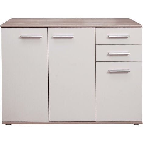 Dmora Credenza alta moderna di design a 3 ante e 3 cassetti, Buffet da  cucina, Madia