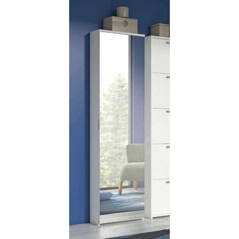 Scarpiera Dcandel, Mobile multiuso da ingresso con anta a specchio , Armadio  moderno portascarpe a 7 ripiani, 100% Made in Italy, 50x32hx182 cm, Bianco  e Cemento