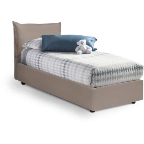 Letto singolo Dbertol, Set testata in ecopelle con rete ortopedica e  mantovana, 100% Made in Italy, adatta a letto Singolo, materasso incluso,  Cm 80x190, Bianco