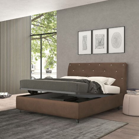 Letto francese 1 piazza e mezza in tessuto con rete testiera 120x190  Lausanne