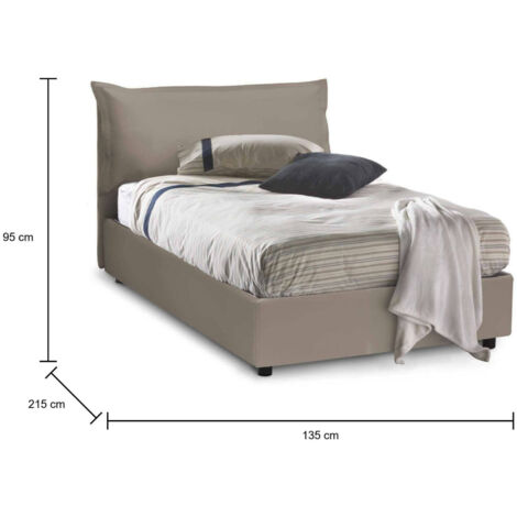 Dmora - Letto piazza e mezza Dlemin, Letto contenitore con rivestimento in  ecopelle, 100% Made in