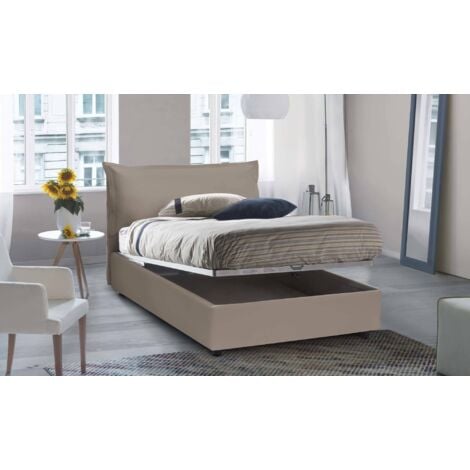 Letto piazza e mezza Dlemin, Letto contenitore con rivestimento in  ecopelle, 100% Made in Italy, Apertura frontale, adatto per materasso Cm  120x200, Bianco