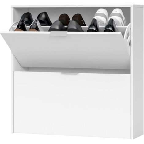 Dmora - Scarpiera Anakin, Armadio portascarpe a 2 ante a ribalta, Scarpiera bassa da ingresso, Mobile basso, 75x22h76 cm, Bianco