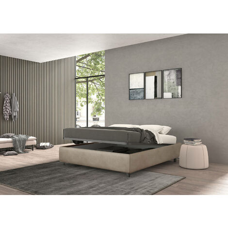 Letto matrimoniale Dgnahor, Letto contenitore con rivestimento in tessuto,  100% Made in Italy, Apertura frontale, adatto per materasso Cm 140x200,  Beige