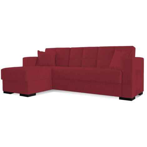 Dmora - Divano letto con penisola Armadillo, Divano ad angolo reversibile, Sofà contenitore da soggiorno con chaise longue e 2 cuscini, 230x150h81 cm, Rosso