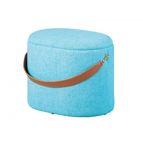 DMORA - Pouf Contenitore Rotondo, In Velluto Blu E Struttura In