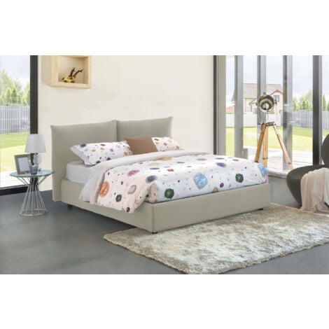 Letto matrimoniale Ddestr, Letto contenitore con rivestimento in tessuto,  100% Made in Italy, Apertura frontale, adatto per materasso Cm 160x200,  Grigio