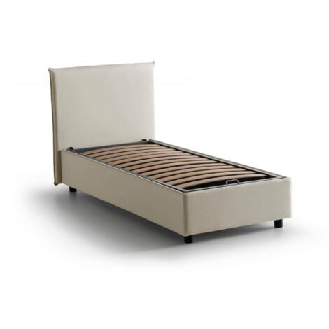 Talamo Italia Letto singolo Cleofe, Set testata in ecopelle con rete  ortopedica e mantovana, 100% Made in Italy, adatta a letto Singolo, per  materasso da Cm 80x190, Bianco, con imballo rinforzato