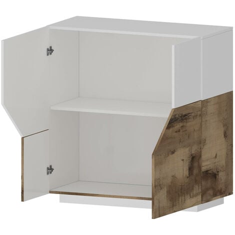 Credenza Dceesa, Madia da cucina a 2 ante geometriche, Buffet da soggiorno,  Madia da cucina, 100% Made in Italy, cm 79x43h86, Bianco lucido e Acero