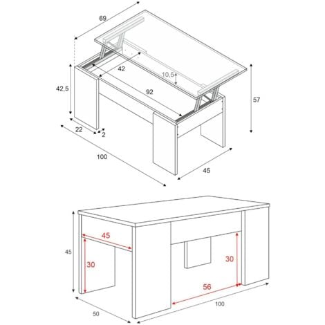 Dmora - Tavolino da salotto Dleal, Tavolino da caffè con piano elevabile, Tavolo  basso da soggiorno, 100x50h45/