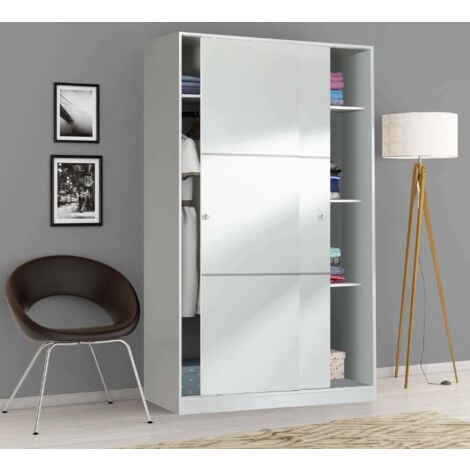 Dmora Guardaroba Waterbury, Armadio per camera da letto a 2 ante scorrevoli, Mobile con 3 ripiani e barra appendiabiti, cm 120x50h200, Bianco, con imballo rinforzato
