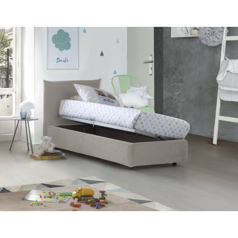 Letto Singolo 80x190 cm testata dritta con doghe Ankel - Contenitore -  Grigio