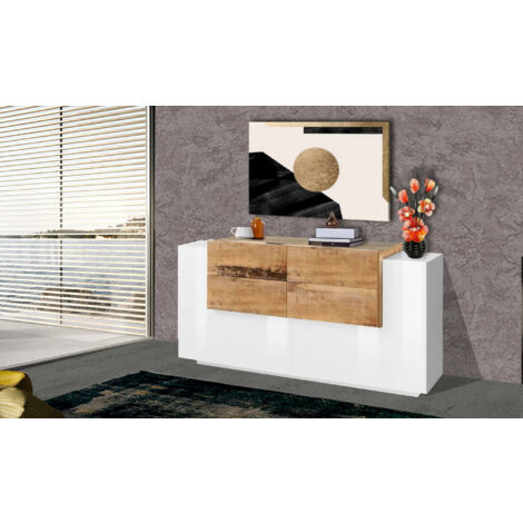 Dmora Credenza moderna a 7 ante, Made in Italy, Madia da cucina, Buffet di  design da soggiorno, cm 200x45h86, colore Bianco lucido e Pero : :  Casa e cucina