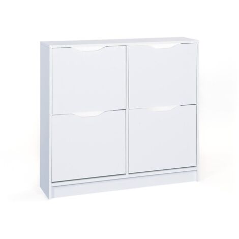 Dmora Scarpiera Alberton, Mobile Portascarpe Armadio Da Ingresso, 80x34x200 Cm, Bianco Lucido, Made In Italy