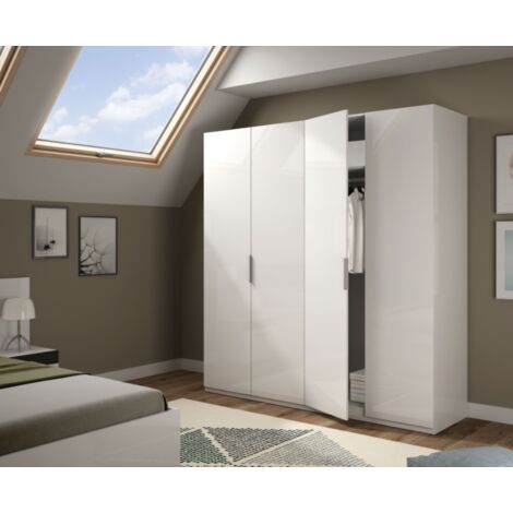 Armadio 180x52x200h cm con 4 ante battenti bianco lucido - Livorno