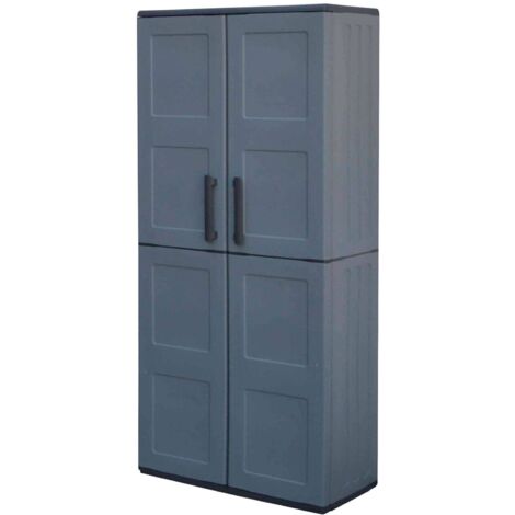Dmora - Armadio da esterno Akina, Mobile da balcone, Armadio multiuso con ripiani, 100% Made in Italy, 68x37h163 cm, Grigio e Nero, Finitura quadri