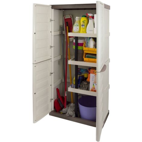 Dmora Armadio Da Esterno Nandrin - Armadietto Porta Scope 3 Ante, Impermeabile E Resistente Ai Raggi UV, Realizzato In Italia, 102x37x169 Cm, Grigio Chiaro E Nero