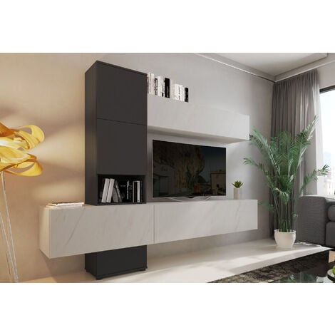 Dmora Parete attrezzata da soggiorno, Mobile porta TV con pensili, Salotto  moderno completo effetto marmo di