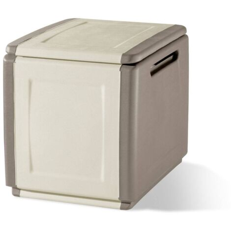 Dmora - Baule Azziuro, Cassapanca multiuso, Baule contenitore, Box portaoggetti, 100% Made in Italy, 54x53h57 cm, Beige e Marrone (1/5)